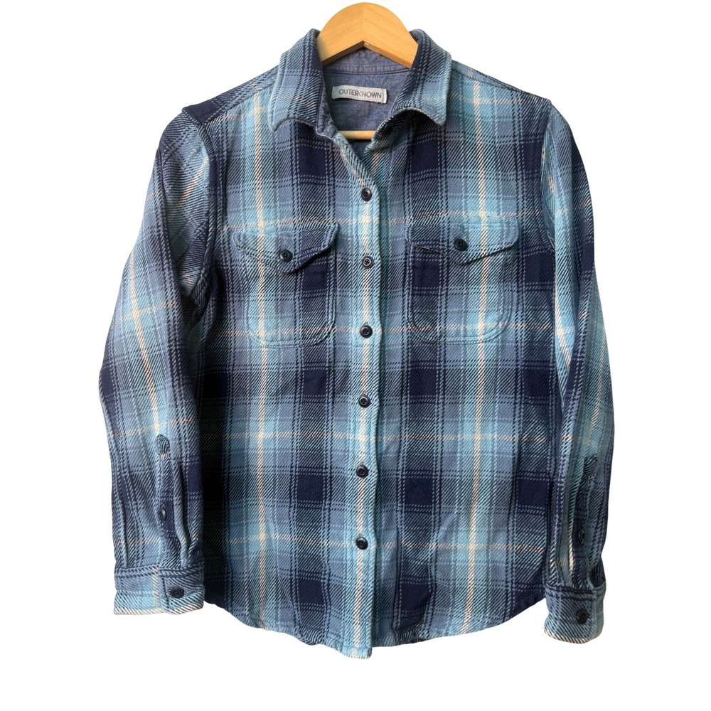 Outerknown Womens Blanket Shirt XS/S Blue Plaid Organic Cotton Coastal Flannel